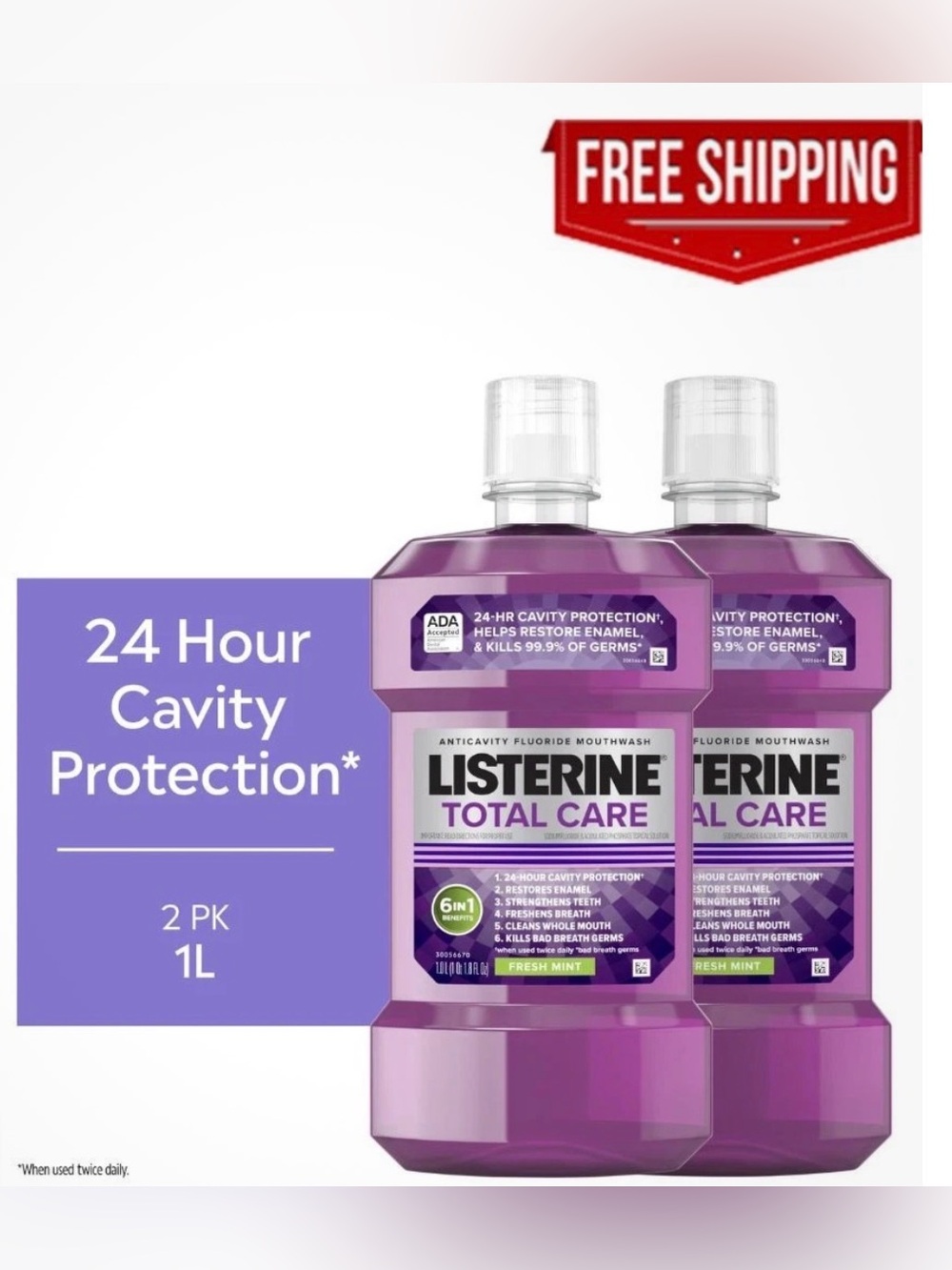 2 Huge Listerine Total Care Fresh Mint Anticavity Fluoride Mouthwash 1 L each